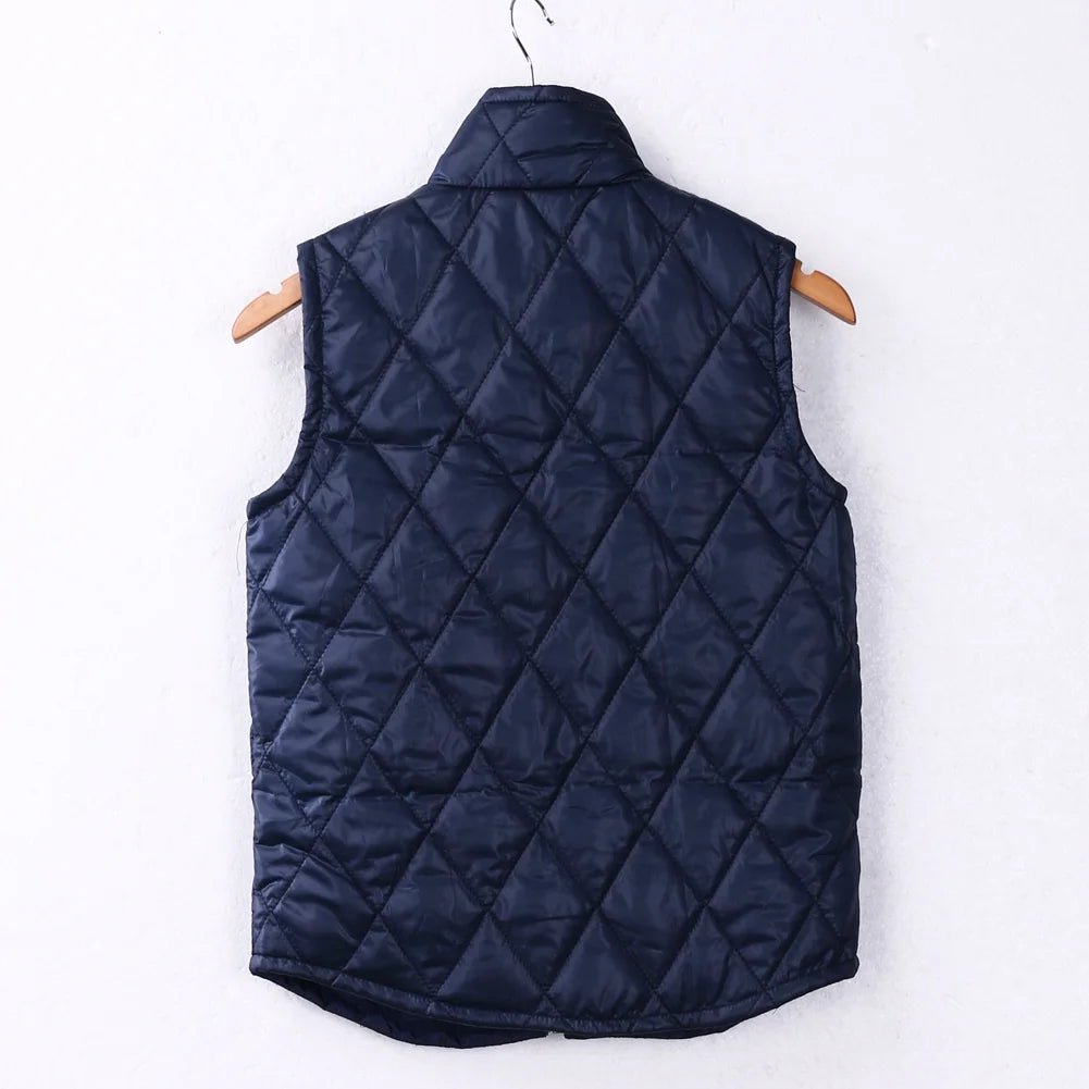 Women's Plus Size Quilted Vest, Stand Collar Lightweight Sleeveless Zip Padded Gilet Y87859