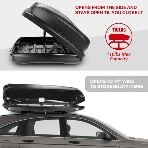 Rooftop Cargo Box Carrier Car Top Storage Case, 110 Lbs, 53" L x 34" W x 15" H, 11 17 Cubic Ft., Textured Black R55292