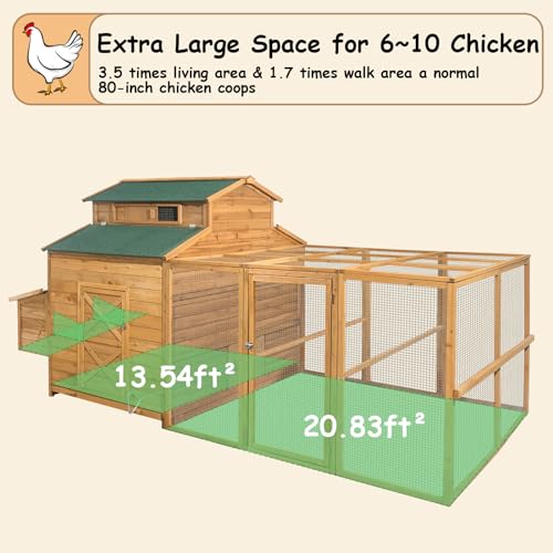 112" Large Wooden Chicken Coop with Chicken Run & Nesting Box T2008