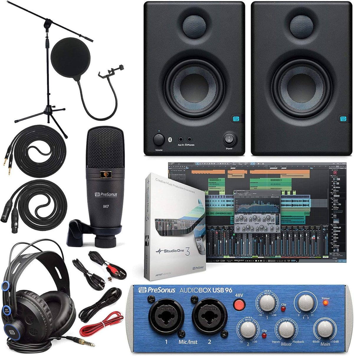 Audio Interface with Studio Monitors and Instrument Cable H377333