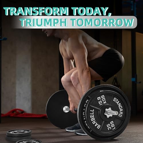 95 Lbs Cast Iron Standard Barbell Weight Set with Barbell Bar I8494
