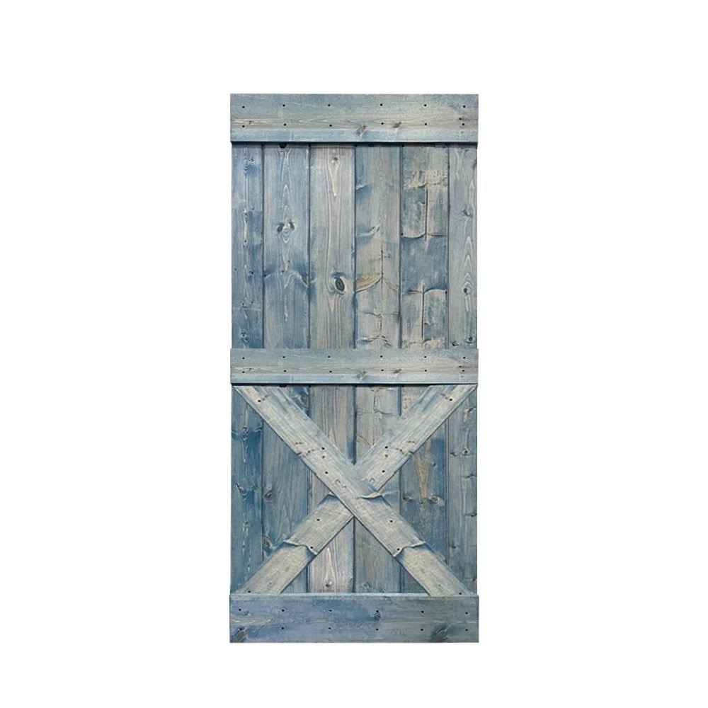 Ocean Blue Stained Pine Wood Interior Sliding Barn Door Slab G175574