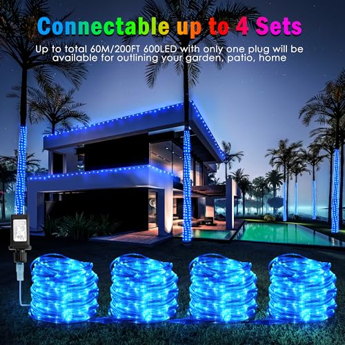 100FT 300 LED Connectable Rope Lights, 18 Color Changing Outdoor String Lights with Remote, IP68 Waterproof Fairy Lights E45516