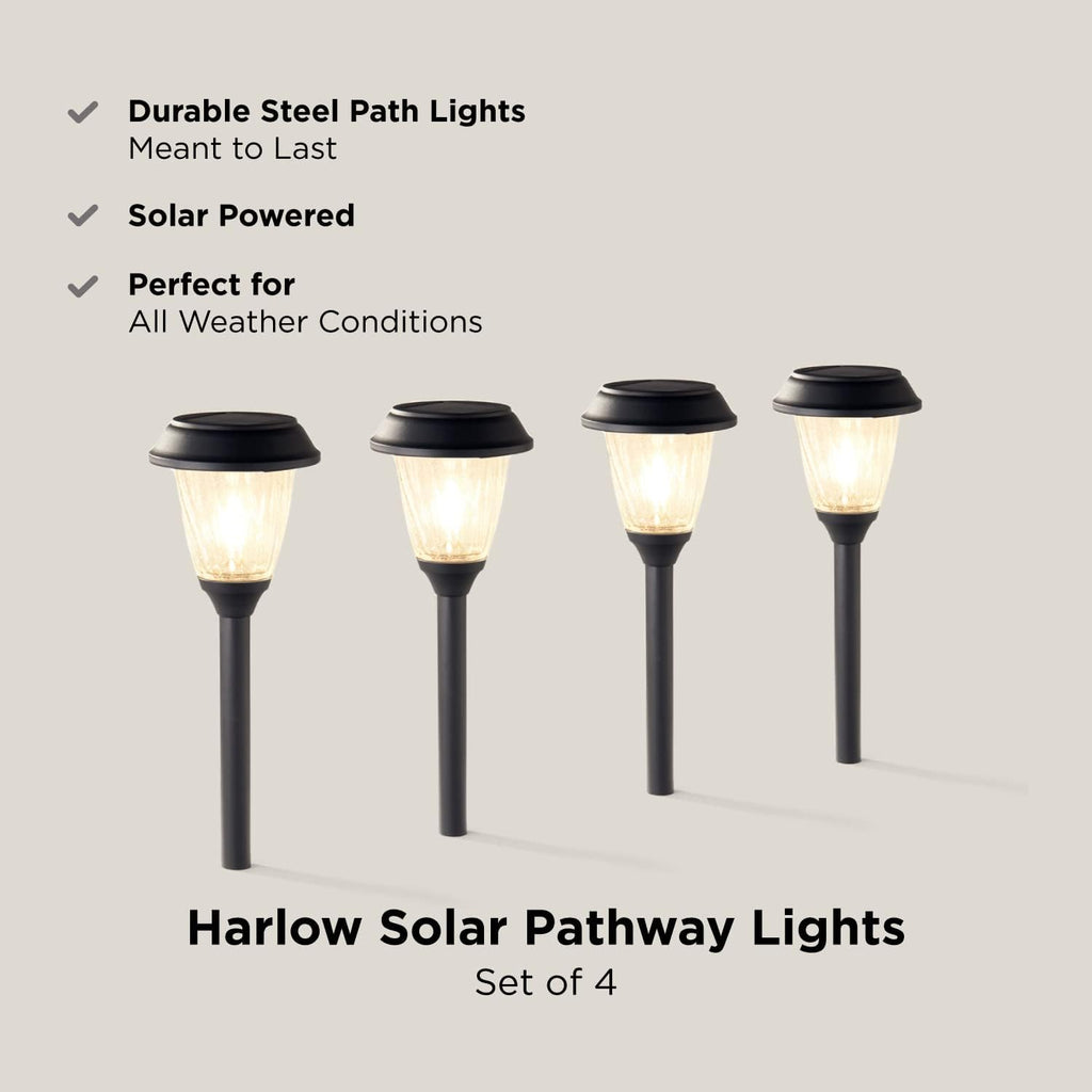 4 Pack Warm White Black Metal Glass Solar Path Lights H664819