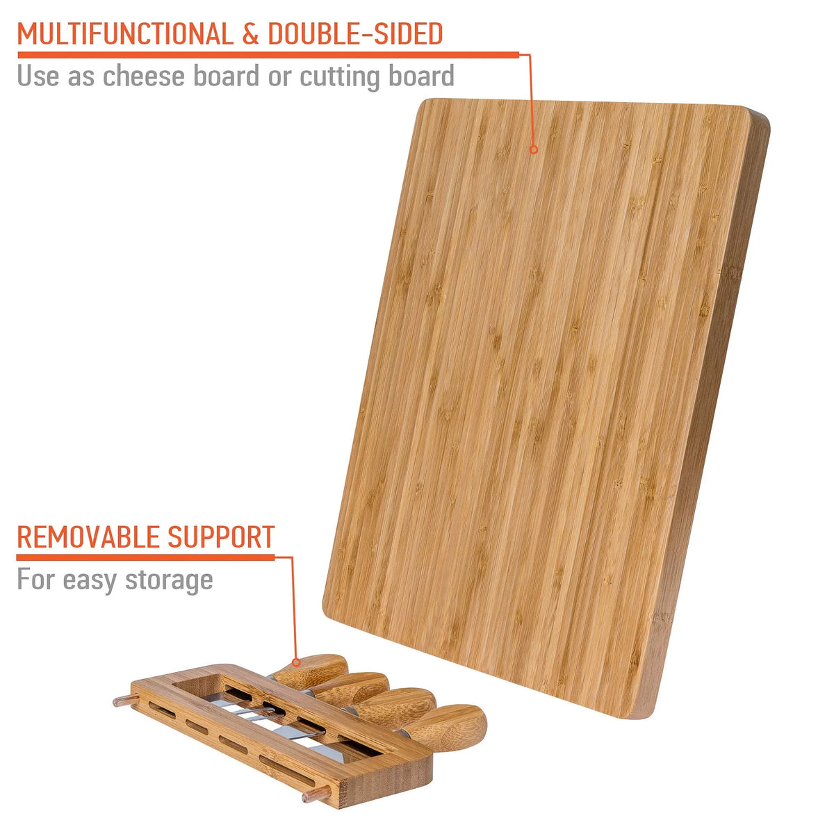 Bamboo Cheese Board and Knife Set 14x11 inch with 4 Cheese Knives P129633