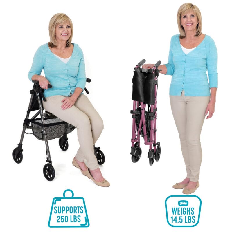 Cobalt Blue Lightweight Folding Rollator with Wheels and Seat D6278