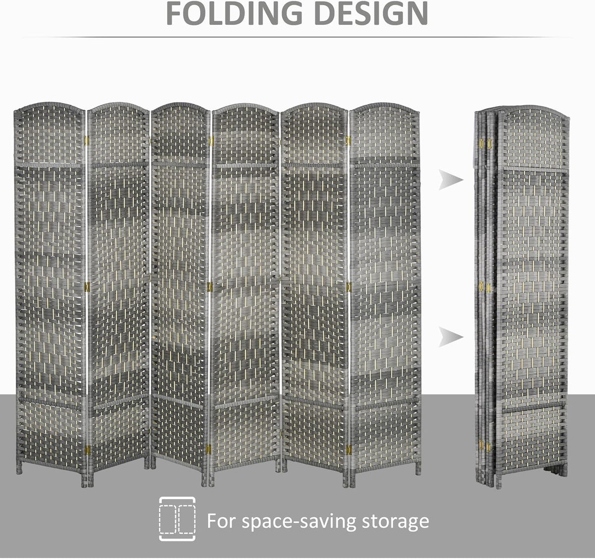 6' Tall Hand-Woven Room Divider in Mixed Gray B849896