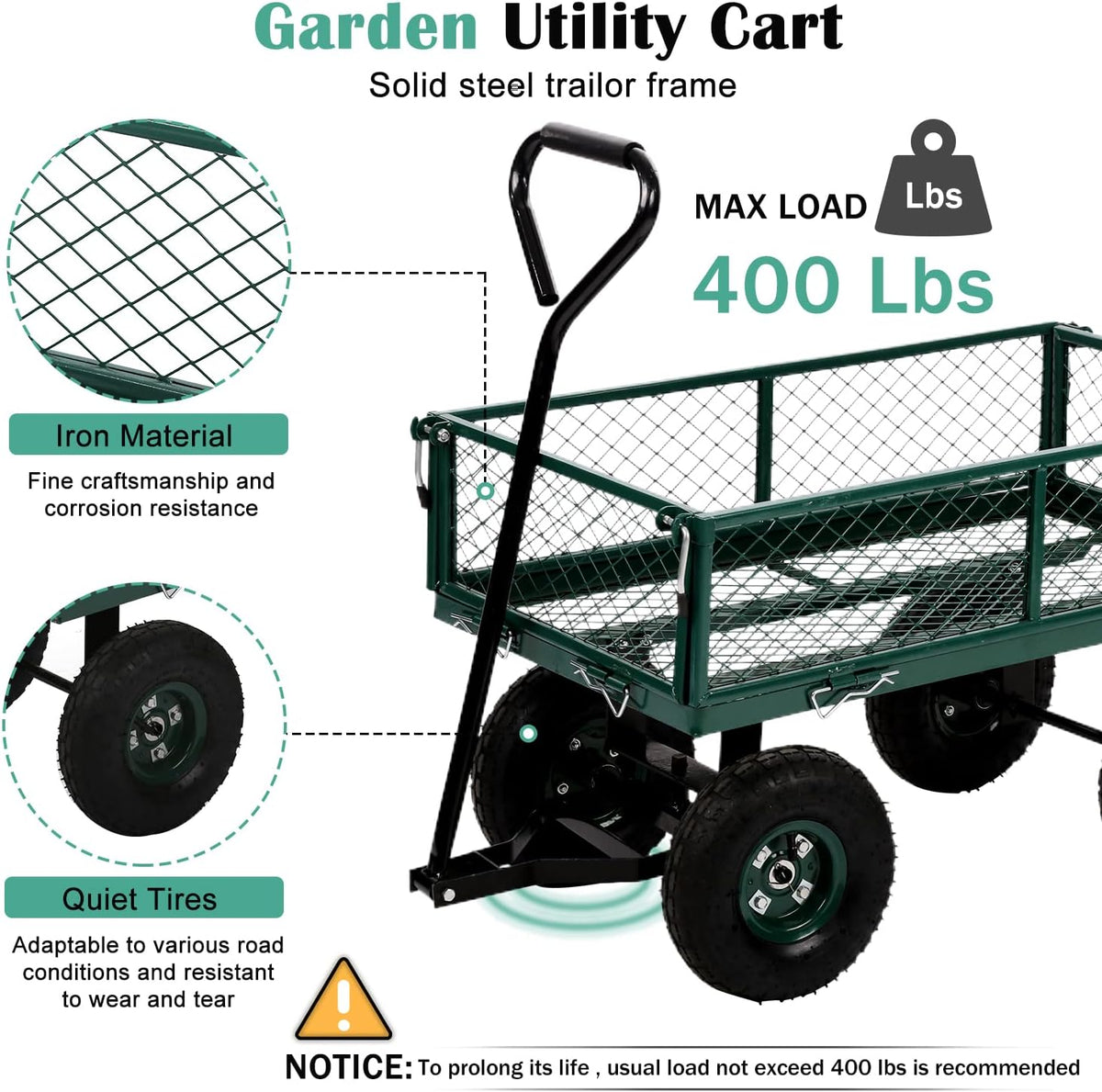 Heavy Duty Utility Wagon Garden Cart with Removable Sides, 400lb Weight Capacity, Folding Collapsible Wagon V12375