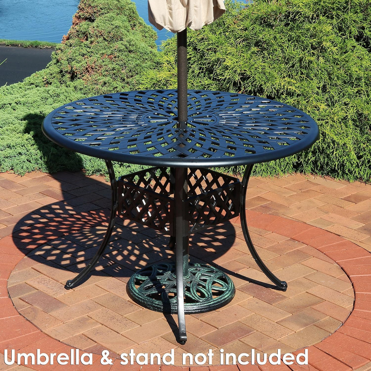 Round Cast Aluminum Patio Dining Table with Umbrella Hole Z73765