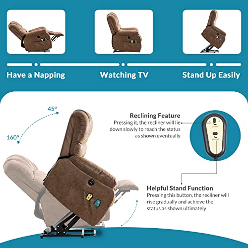 Large Power Lift Recliner Chair with Massage and Heat, Extra Wide Oversized Electric Recliner, 350lbs Capacity (Brown) N530