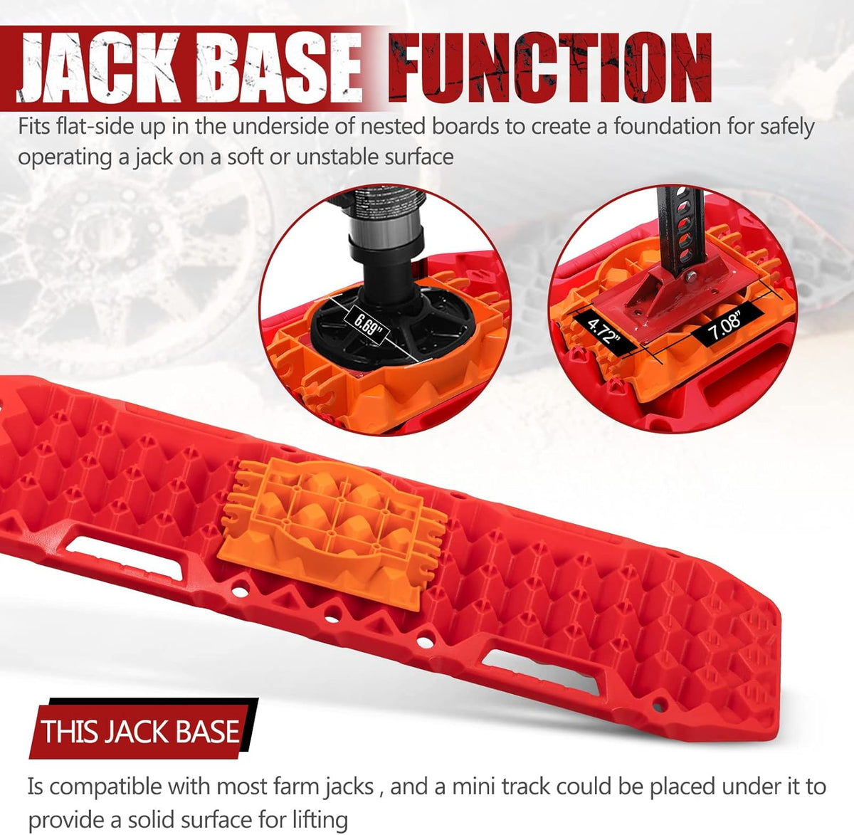 2 Pcs Red Off-Road Traction Boards with Carry Bag D69983