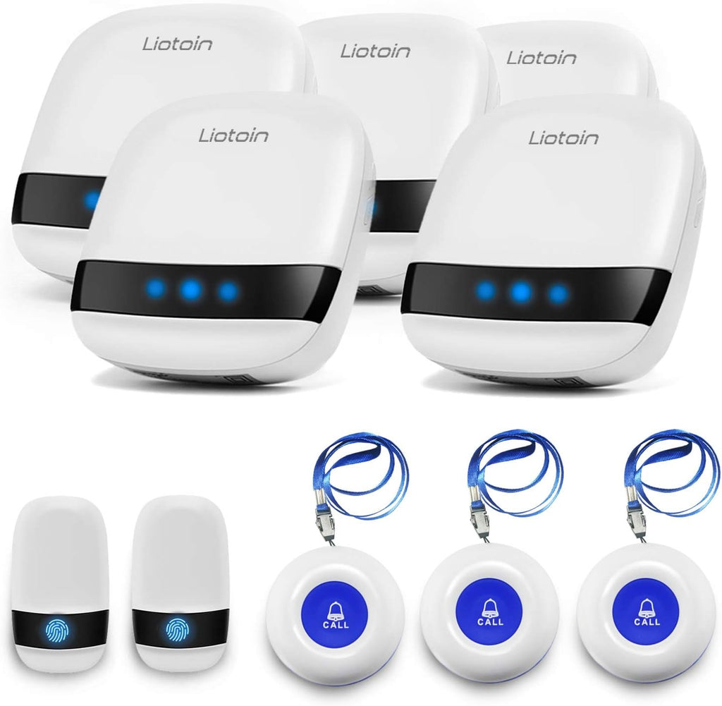 Caregiver Pager Wireless SOS Call Button Nurse Alarm System 5 Transmitter 5 Plug-in Receiver O755948