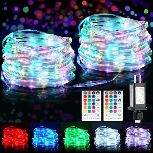 100FT 300 LED Connectable Rope Lights, 18 Color Changing Outdoor String Lights with Remote, IP68 Waterproof Fairy Lights E45516
