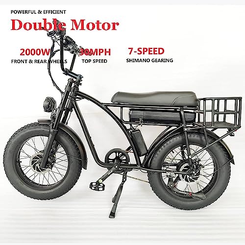 Electric Retro Cargo Bicycle 2000W Dual Motor 48V 18Ah 20" Fat Tire 7 Speed Ebike U2998
