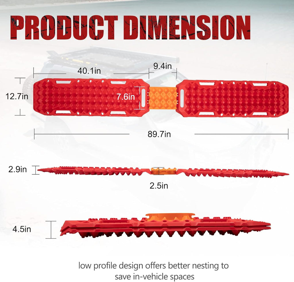 2 Pcs Red Off-Road Traction Boards with Carry Bag D69983