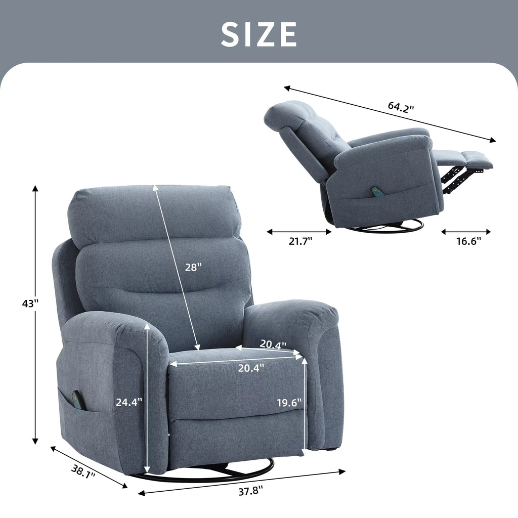 Upholstered Swivel Rocker Recliner Chair with Massage T426451