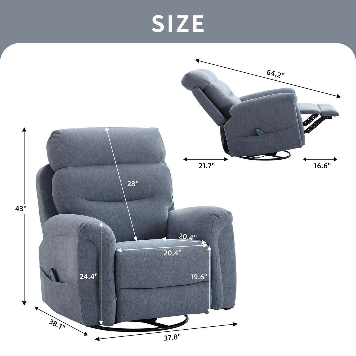 Upholstered Swivel Rocker Recliner Chair with Massage T426451