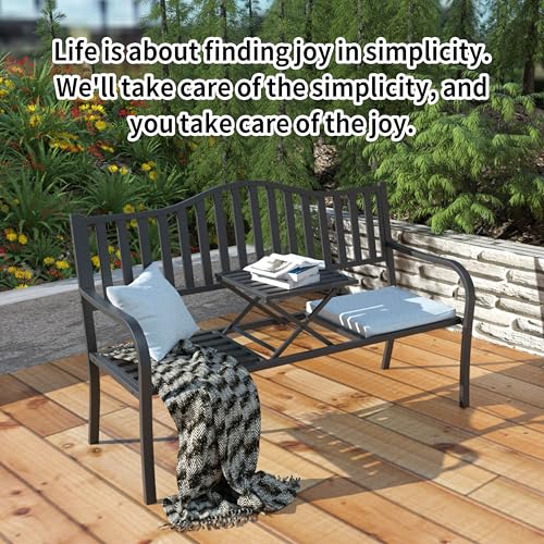 50" Metal Outdoor Bench with Backrest & Armrests F49547