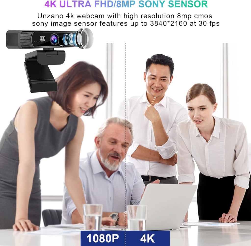 4K Webcam with Remote Control, Full HD, Auto-Focus 120° Wide Angle, Dual Noise Reduction Mics, Pack of 2 W659641
