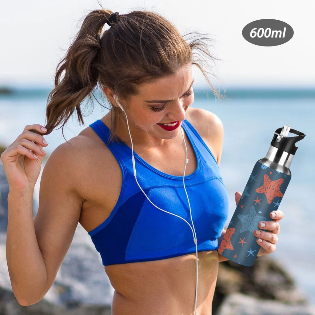 Blue-orange Starfish Stainless Steel Insulated Water Bottle with Straw Lid W5672