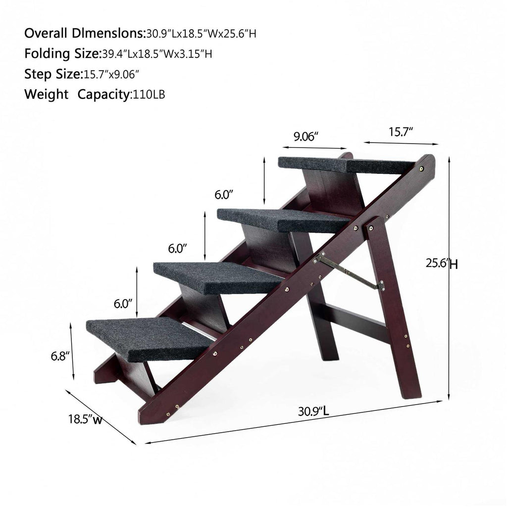 Foldable 4 Levels Wooden Pet Stairs & Ramp U52728