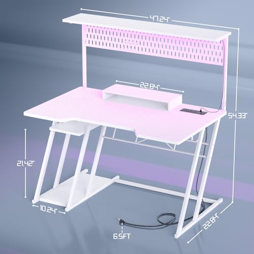 Carbon Fiber Black 47'' Gaming Computer Desk with Shelves and Outlets R41494
