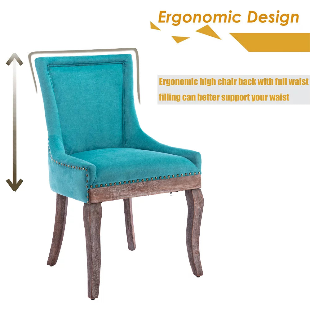 Blue Upholstered Dining Chairs Set of 2 with Wood Legs L880254