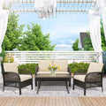 Beige 4 Pcs Outdoor Wicker Conversation Sofa Set S645