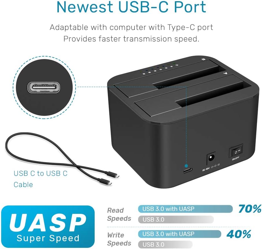 Type C USB 3.0 to SATA Dual Bay External Hard Drive Docking Station for 2.5/3.5-inch HDD SSD B88394
