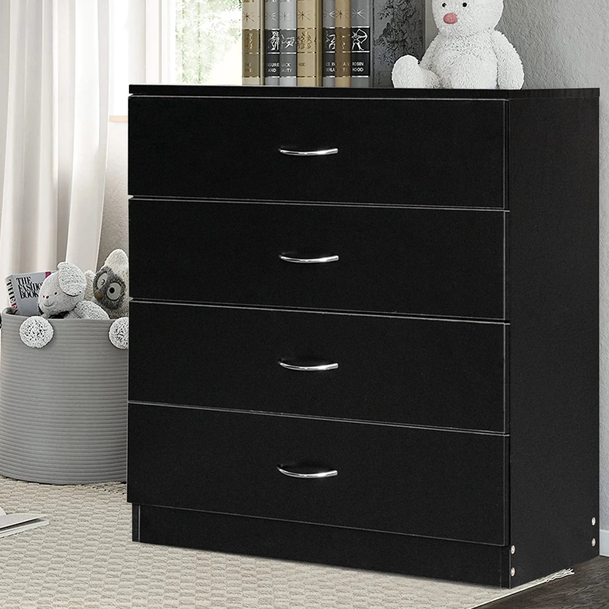 Black 4 Drawer Wood Dresser Y90070