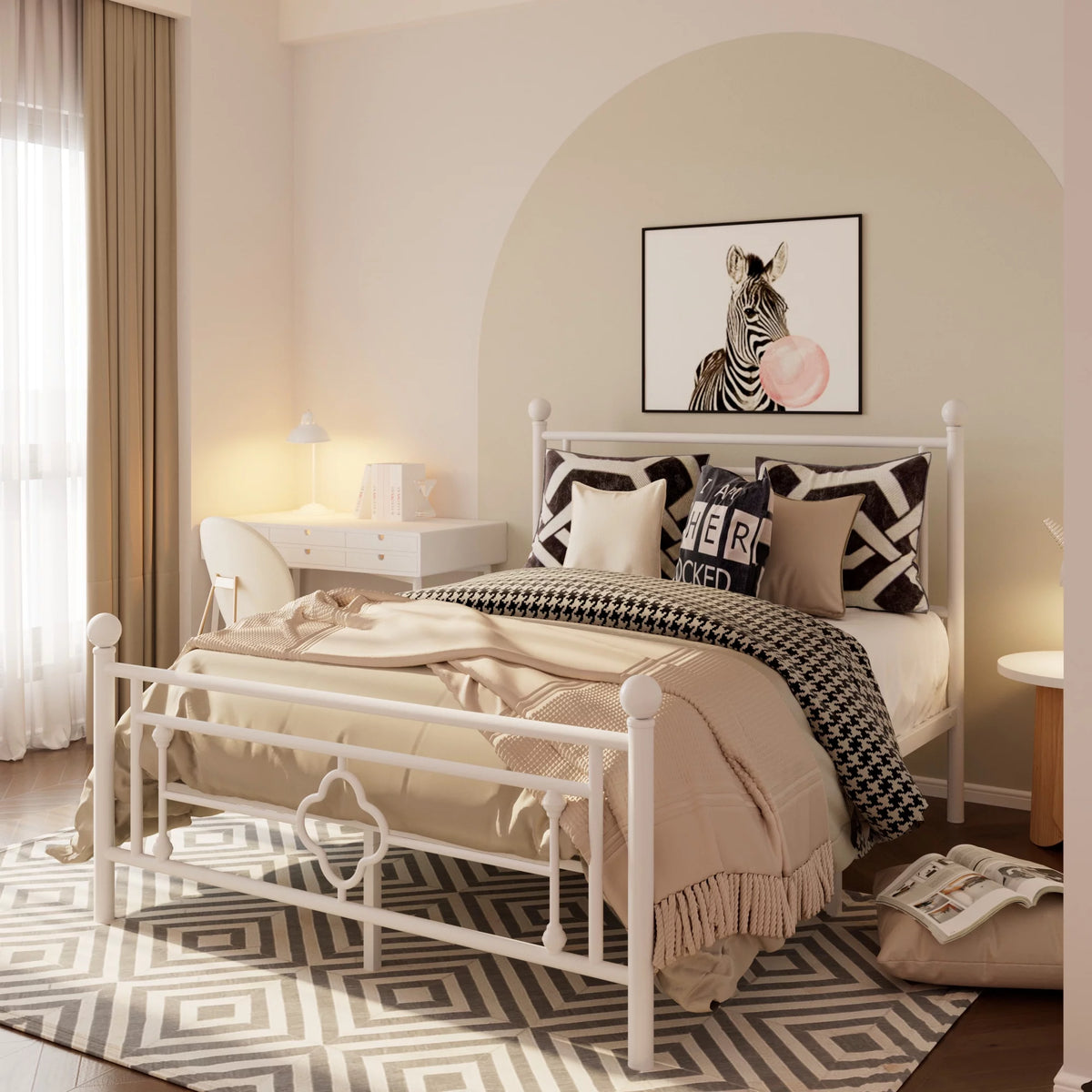 Queen Size Black Metal Platform Bed Frame with Headboard and Footboard F980869