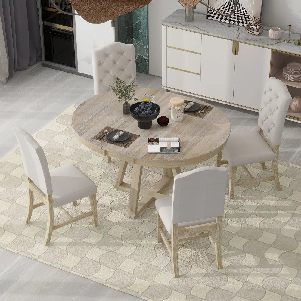 5-Piece Round Dining Set with 4 Upholstered Chairs T79813