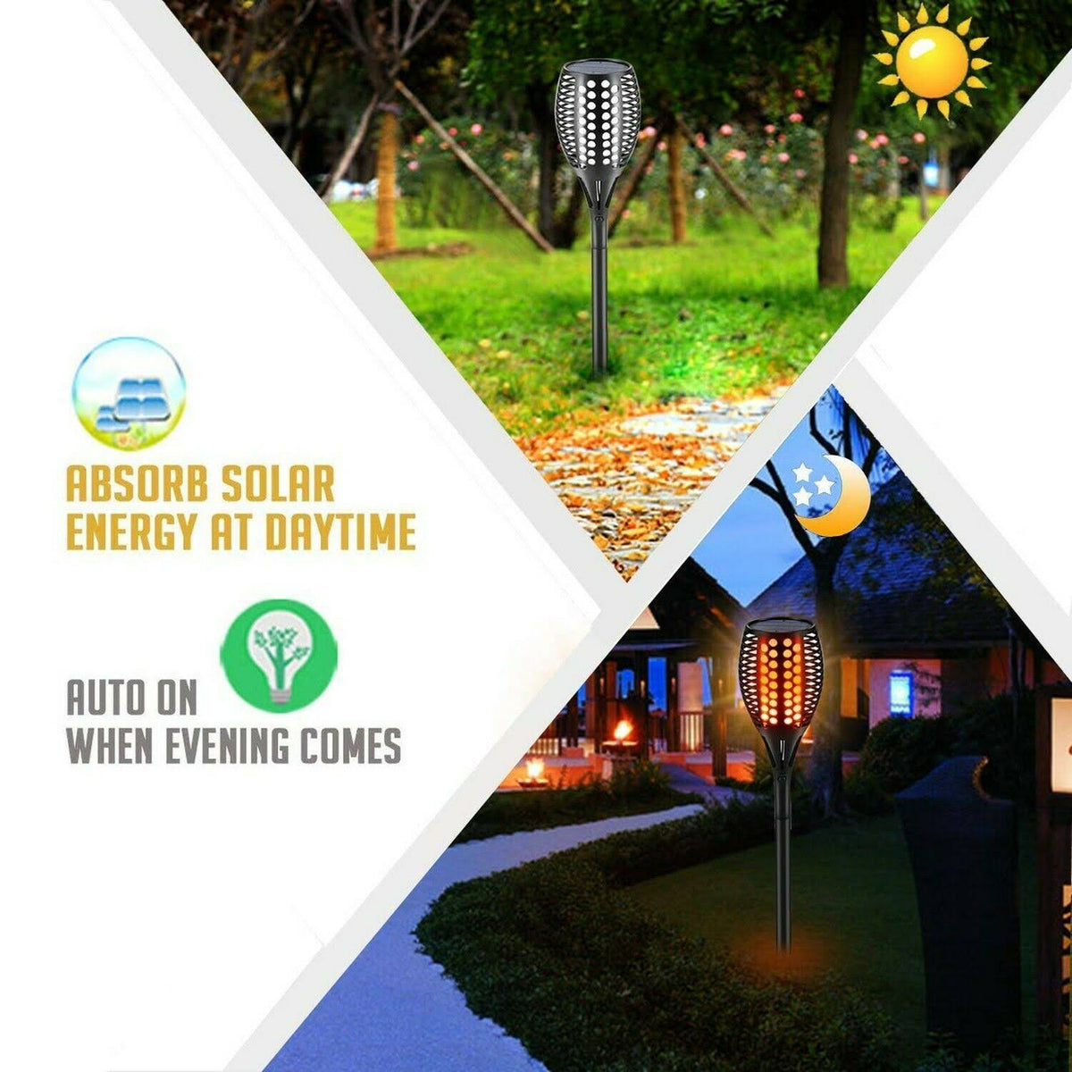Solar Torch Lights Waterproof Flickering Flame Torches B841