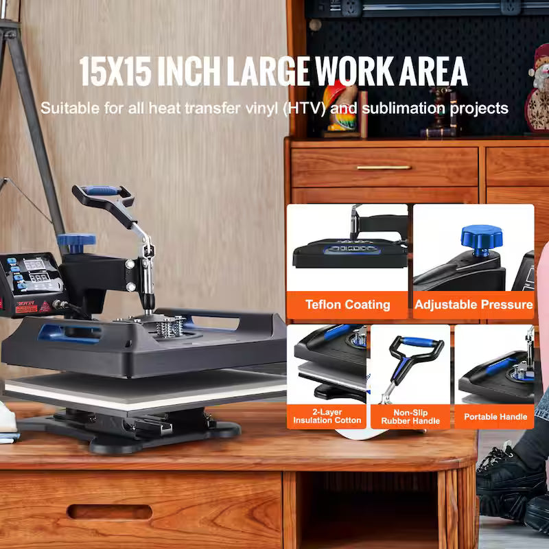 15 in. x 15 in. 5 in 1 Heat Press Machine Blue L363111