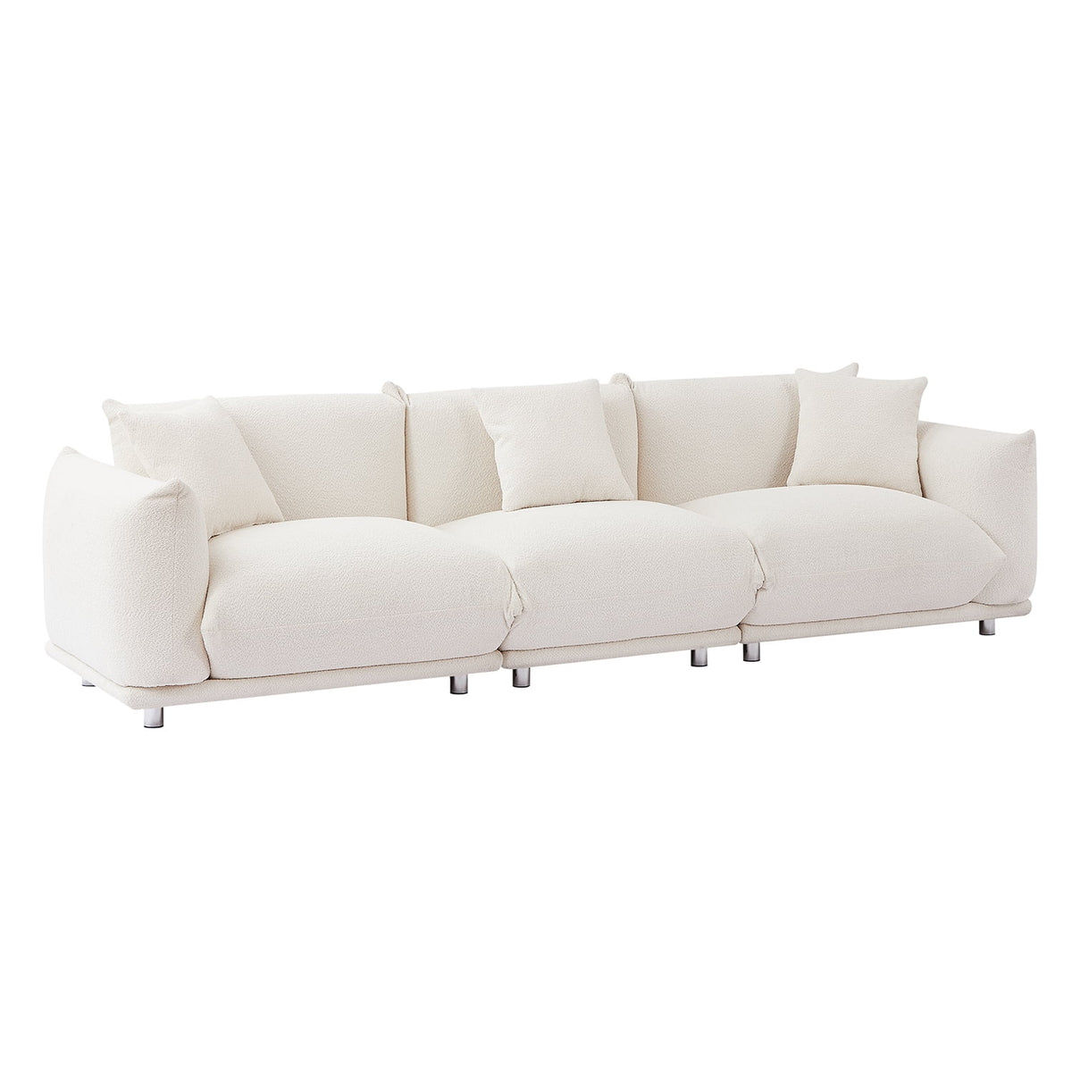 White Lambswool 4 Seat Sofa with 3 Pillows O16252