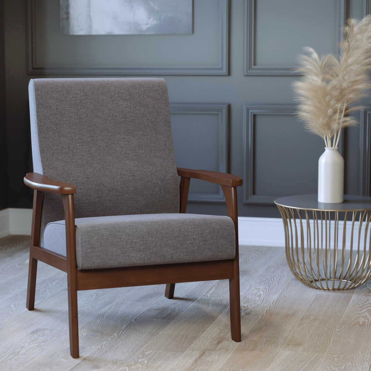 Dark Gray Faux Linen Living Room Chair Z663