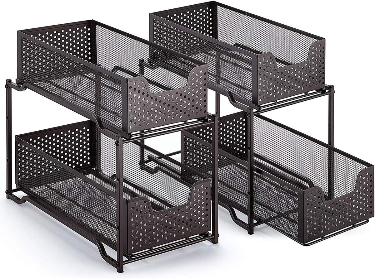 2 Pack Stackable 2-Tier Under Sink Cabinet Organizer with Sliding Storage Drawer K6614
