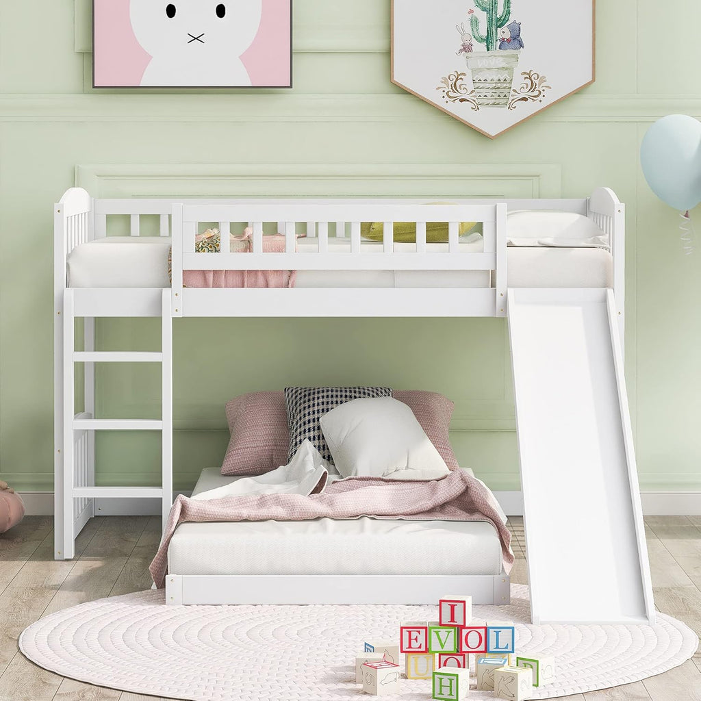 Twin Low Profile Bunk Beds with Slide and Staircase X37761