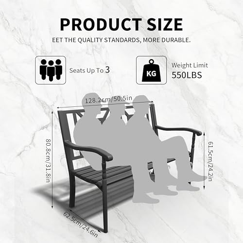 50" Metal Outdoor Bench with Backrest & Armrests F49547