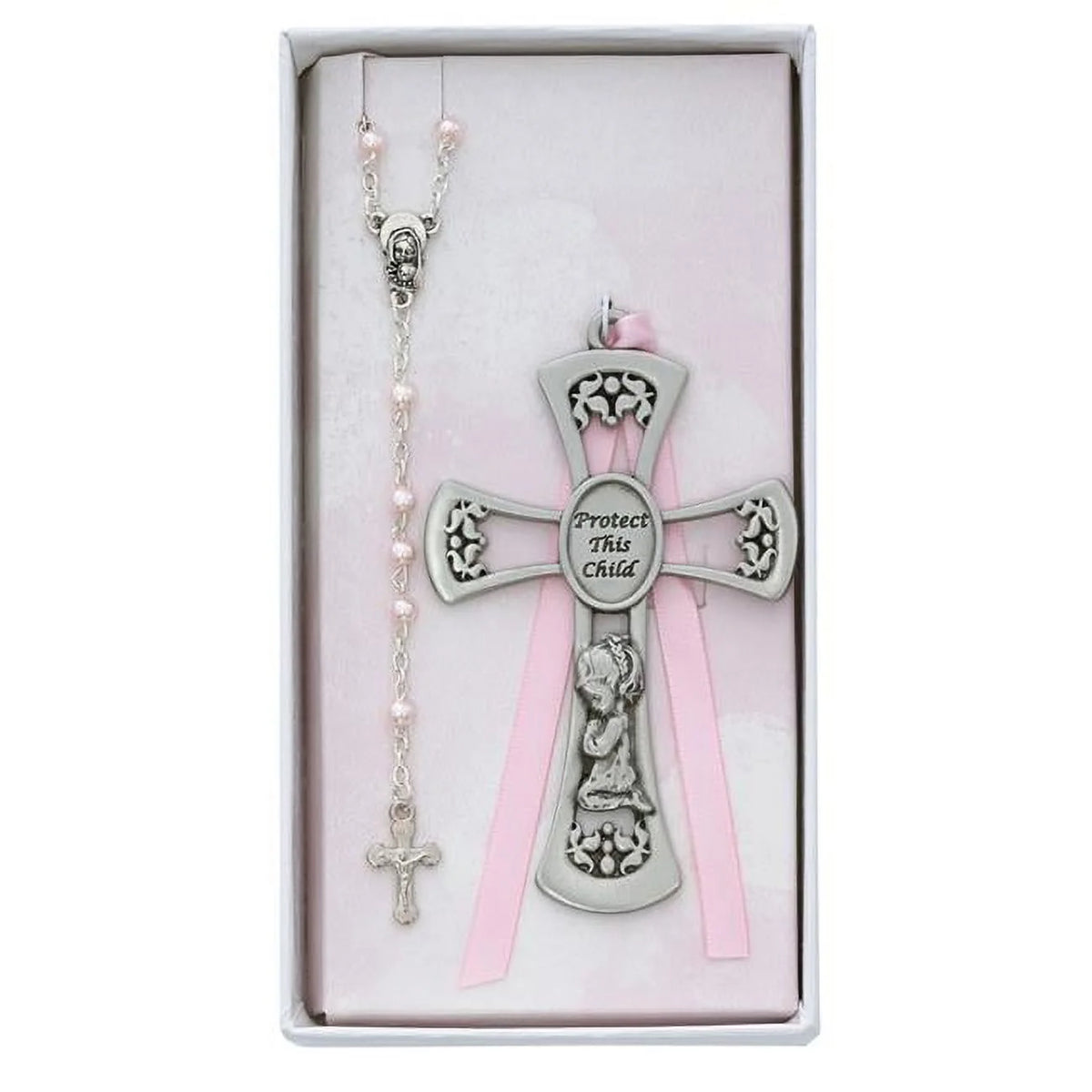 Pink Crib Cross & Rosary Set S403