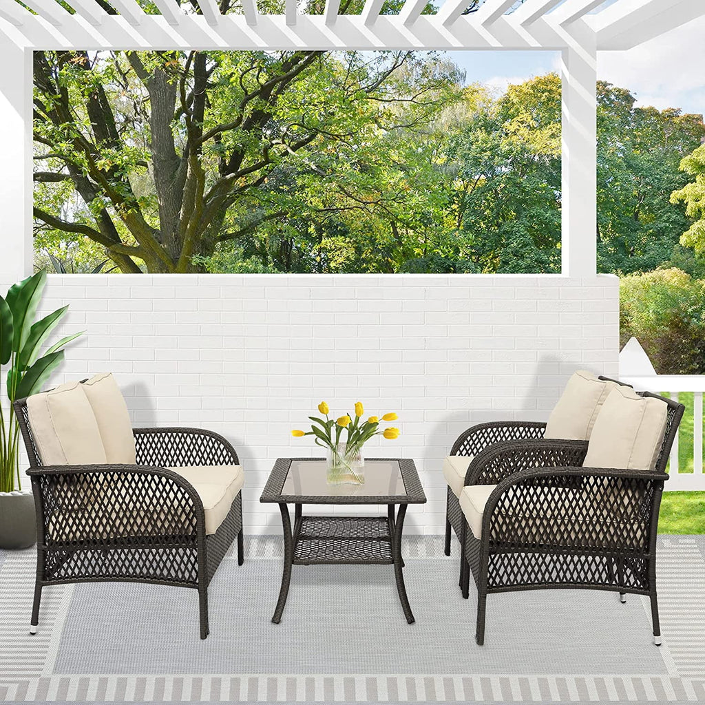 Beige 4 Pcs Outdoor Wicker Conversation Sofa Set S645