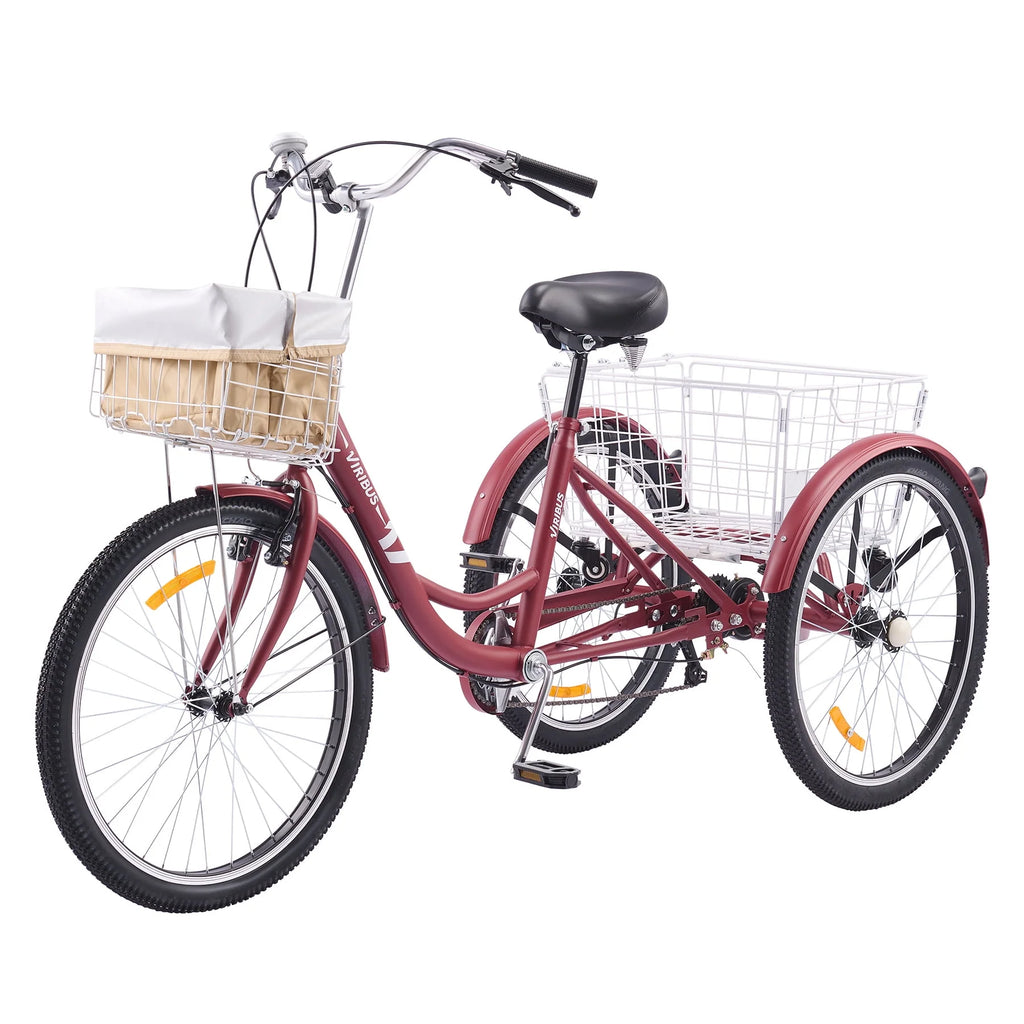 24 Inch 7 Speed Adult Trike with 2 Baskets Matte Gray D818