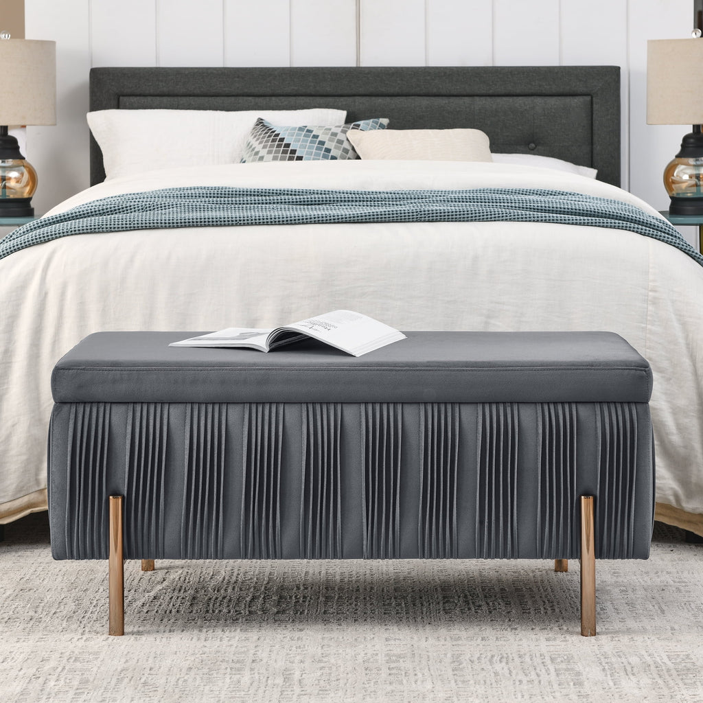 Grey Velvet Upholstered Storage Bench X2427