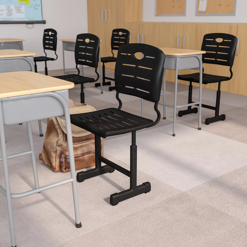 Adjustable Height Black Student Chair with Pedestal Frame V8366