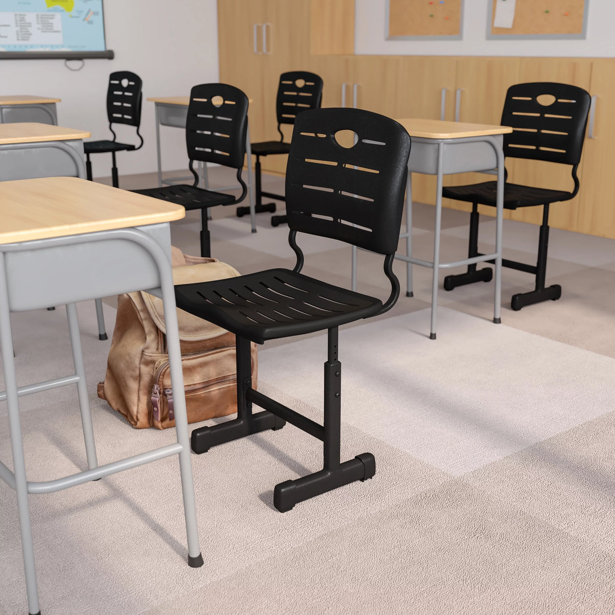 Adjustable Height Black Student Chair with Pedestal Frame V8366