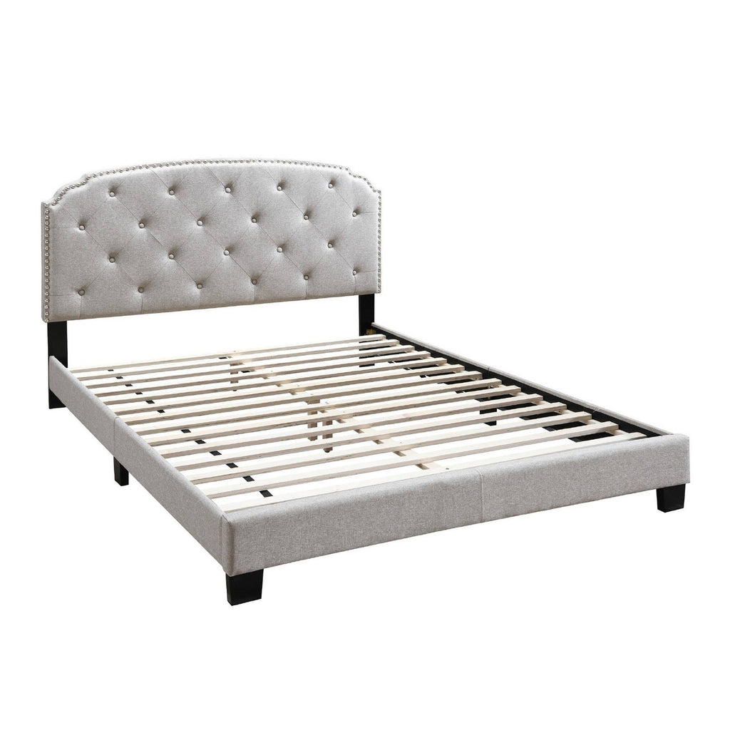 Twin Bed with Button Tufted Scalloped Headboard, Light Brown Y84139