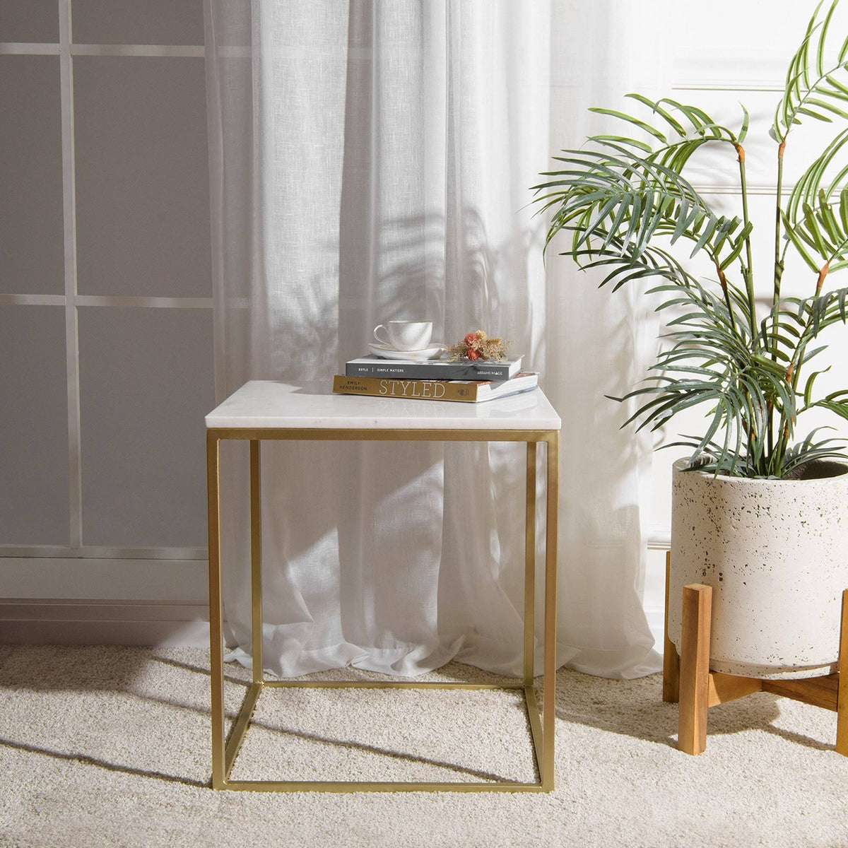 Marble Black Square Accent Table Y25328
