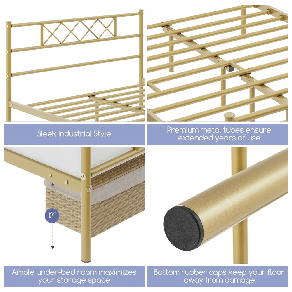 White Twin Metal Bed Frame with Headboard & Footboard C2225