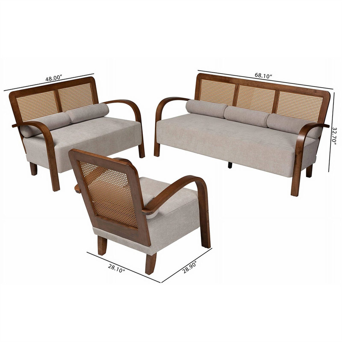 Sage Gray Fabric and Brown Wood 3-Piece Living Room Set M12826