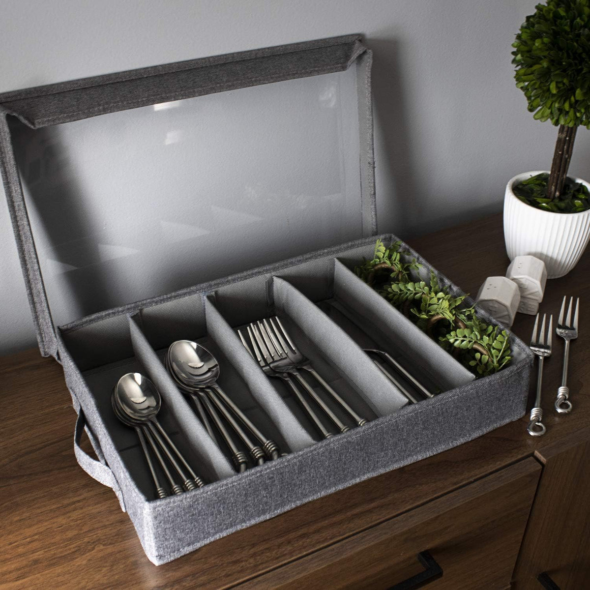Gray Flatware Storage Chest with Clear Lid P105583